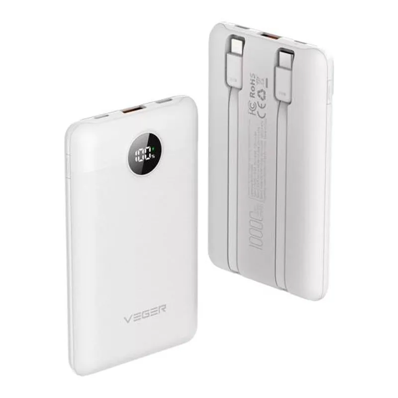Cargador Powerbank Veger C11 10000MAH Small 22W Vg-w1170-w With Cables White