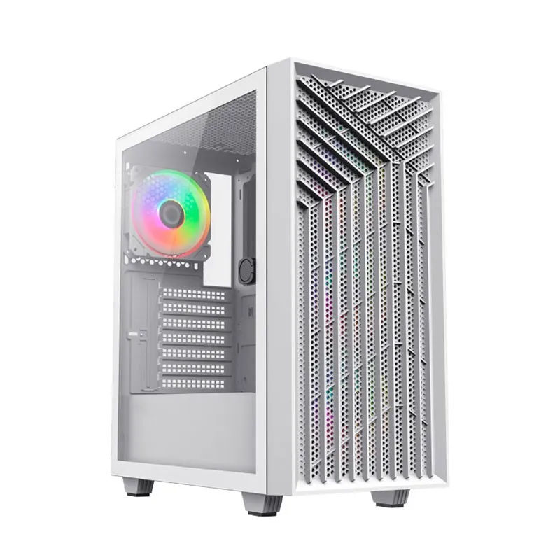 Caja ATX Coolbox Gaming Ga300w Gridline White SIN Fuente Cristal Templado Argb