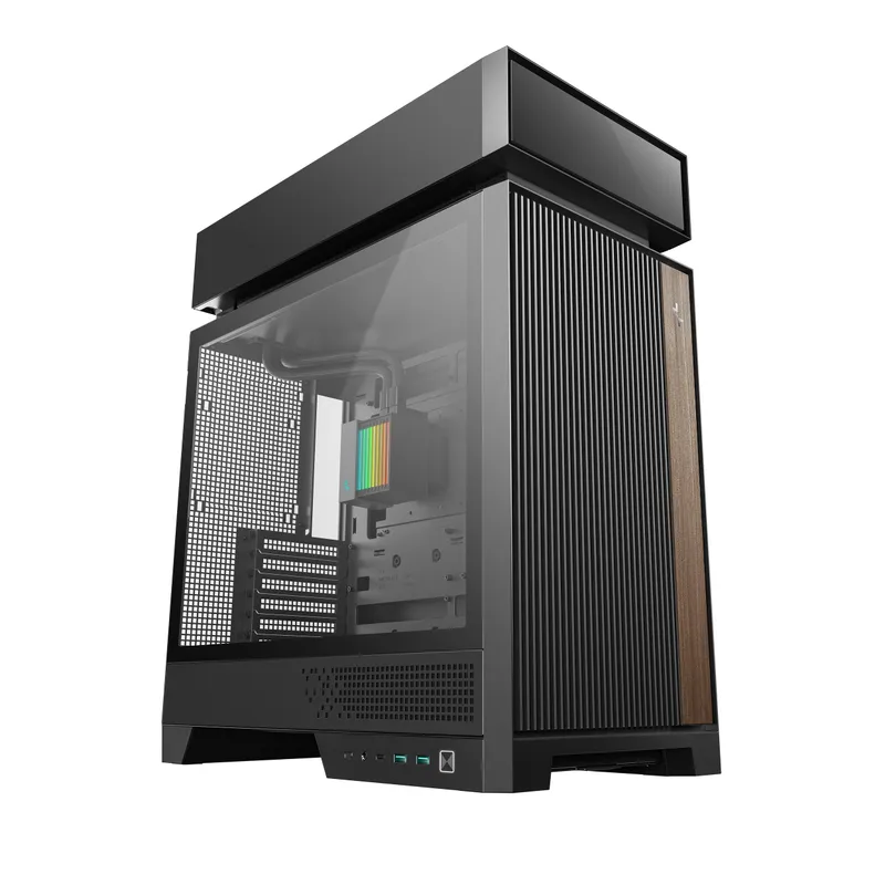 Caja ATX Semitorre Deepcool Cl6600 Cristaltemplado RGB Negra Y Madera Liquid Incl