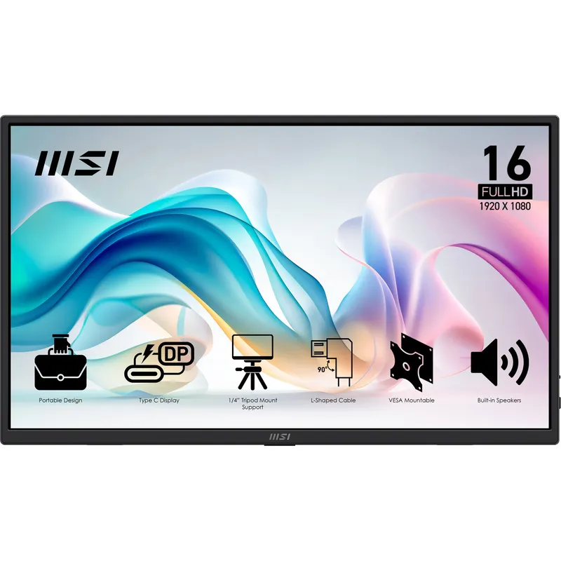 Monitor 15.6 MSI Portatil Mp165 E6 Fhd1920x1080 Usb-c HDMI Negro