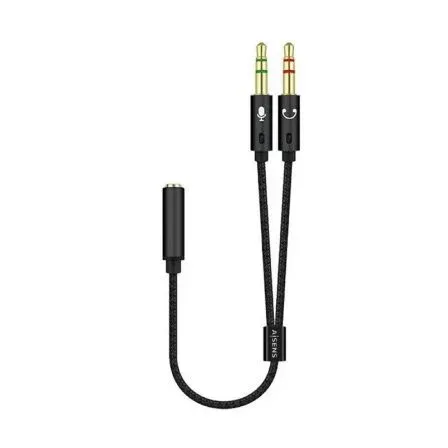 Adaptador Audio Jack 3.5 4PIN H-2xjack 3.5 3PIN M Negro 25CM Aisens A128-0418