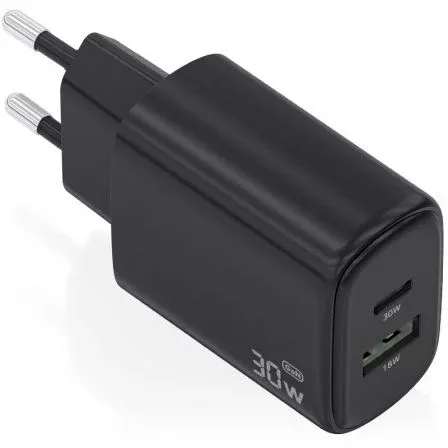CARGADOR GaN 30W 1xUSB-C PD3.0 QC4.0 1xUSB-A QC3.0 NEGRO AISENS A110-0978