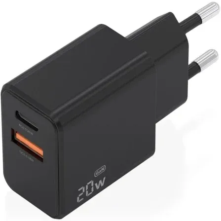 Cargador de Pared GaN Aisens A110-1026/ 1xUSB Tipo-C/ 1xUSB/ 20W/ Negro - foto 2