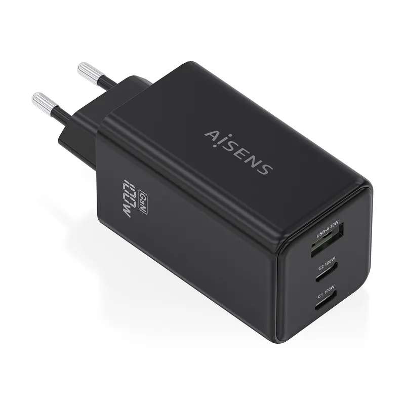 CARGADOR GaN 100W 2USB-C PD3.0 QC4.0 1USB-A QC3.0 NEGRO AISENS ASCH-100W3P052-BK