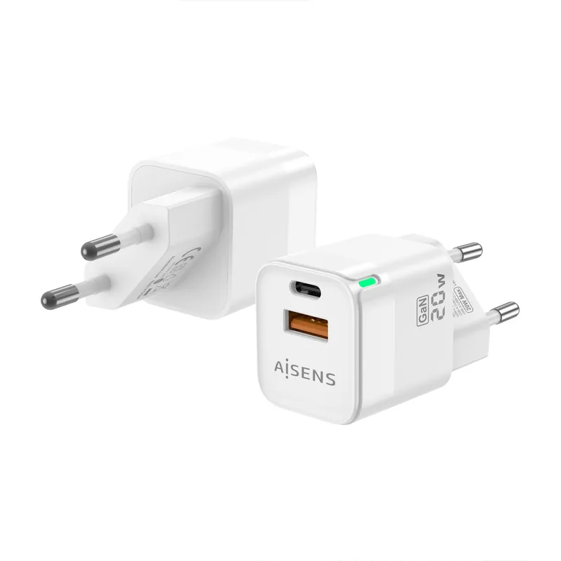 CARGADOR GaN 20W 1xUSB-C PD3.0 QC4.0 1xUSB-A QC3.0 BLANCO AISENS ASCH-20W2P002-W - foto 2