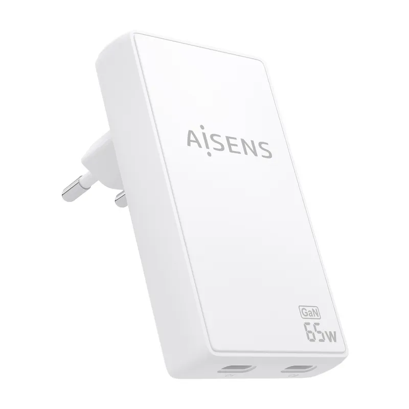 CARGADOR GaN 65W 2USB-C PD3.0 QC4.0 BLANCO AISENS ASCH-65W2P077-W - foto 2