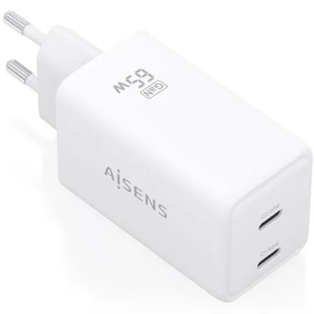 CARGADOR GaN 65W 2xUSB-C PD3.0 QC4.0 BLANCO AISENS ASCH-65W2P078-W