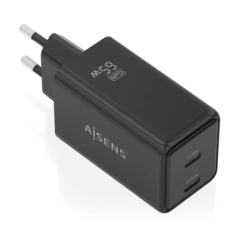 CARGADOR GaN 65W 2xUSB-C PD3.0 QC4.0 NEGRO AISENS ASCH-65W2P079-BK - foto 2