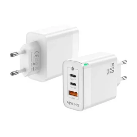 CARGADOR GaN 65W 2xUSB-C PD3.0 QC4.0 1xUSB-A QC3.0 BLANCO AISENS ASCH-65W3P007-W