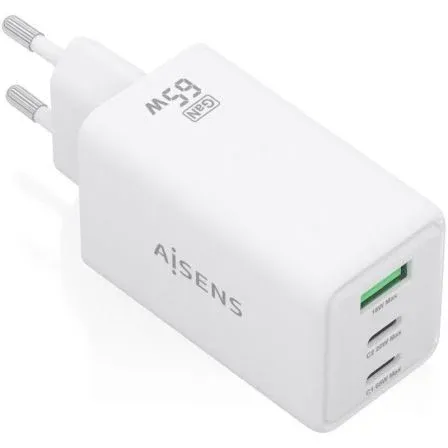 Cargador GAN 65W 2USBC Pd3.0 Qc4.0 1USBA Qc3.0 Blanco Aisens Asch-65w3p072-w