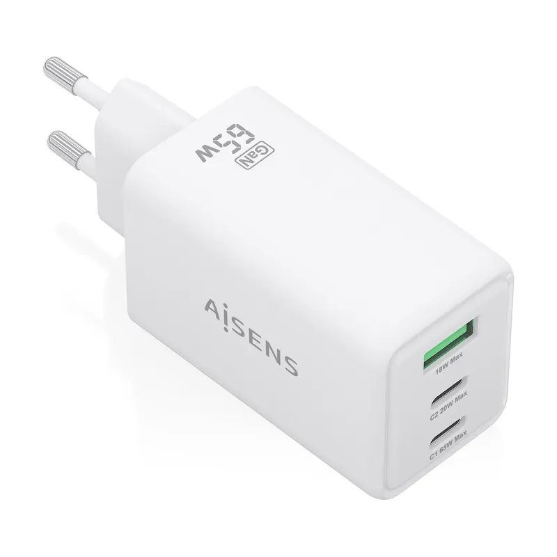 Cargador GAN 65W 2USBC Pd3.0 Qc4.0 1USBA Qc3.0 Blanco Aisens Asch-65w3p072-w - foto 2