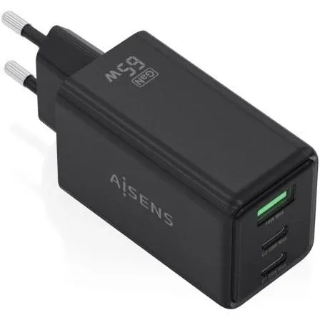 Cargador GAN 65W 2USBC Pd3.0 Qc4.0 1usb-a Qc3.0 Negro Aisens Asch-65w3p073-bk