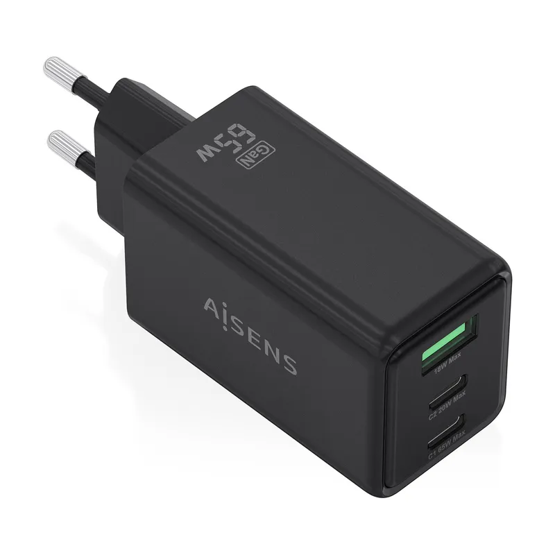 Cargador GAN 65W 2USBC Pd3.0 Qc4.0 1usb-a Qc3.0 Negro Aisens Asch-65w3p073-bk - foto 2