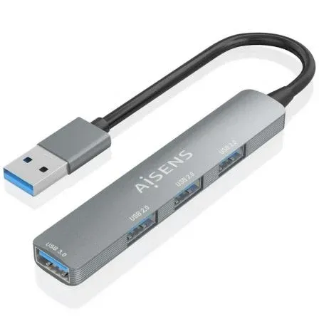 Hub USB 3.0 Aluminio 1xusb3.0 A H+3xusb2.0 A H Gris 10CM Aisens A106-0859