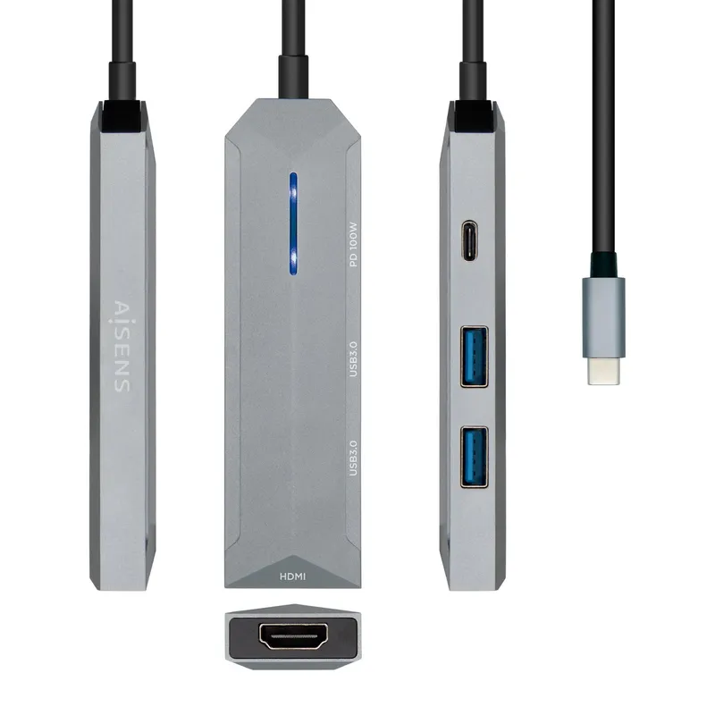 DOCK AISENS USB-C 4 EN 1 USB-C A 1xHDMI 2xUSB 1xPD GRIS 15CM ASUC-4P002-GR - foto 2