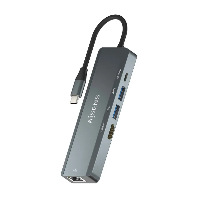 DOCK AISENS USB-C 5 EN 1 USB-C A HDMI-RJ45-2xUSB-PD GRIS 15CM ASUC-5P011-GR - foto 2