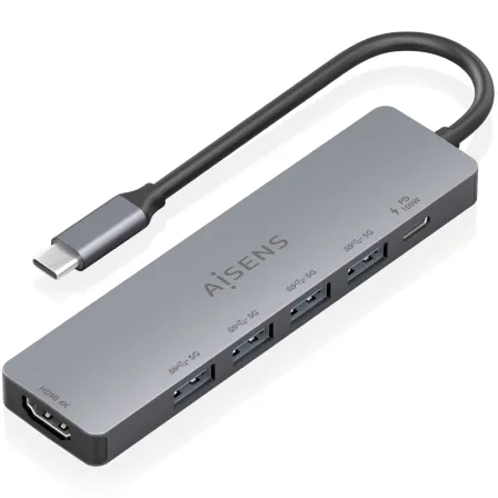 Dock Aisens 6 EN 1 Usbc A HDMI 4USBA 1USBCPD 100W Gris 15CM Asuc-6p047-gr