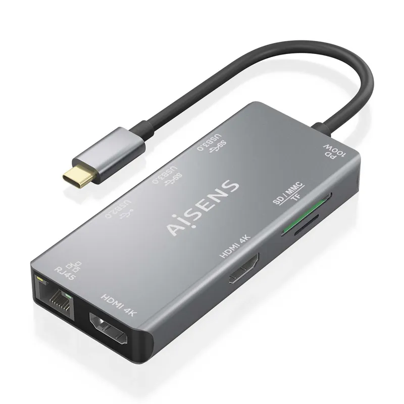Dock Aisens Usbc A 2hdmi-rj45-2usb3.0a-usb2.0a-usbc-sd-micrsd 15CM Asuc-9p018-gr - foto 2