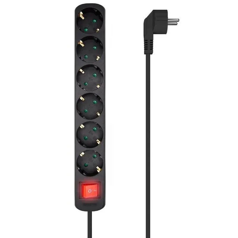 REGLETA 6 SALIDAS AISENS C/INTERRUPTOR CON CABLE 3x1.5MM2 NEGRO 1.4M A154-0536 - foto 2