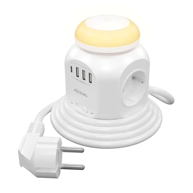 REGLETA 4 SALIDA 1xUSB-C 3xUSB-A LUZ NOCTURNA 1.8M BLANCO AISENS ASPS-3A1CL01-W - foto 2