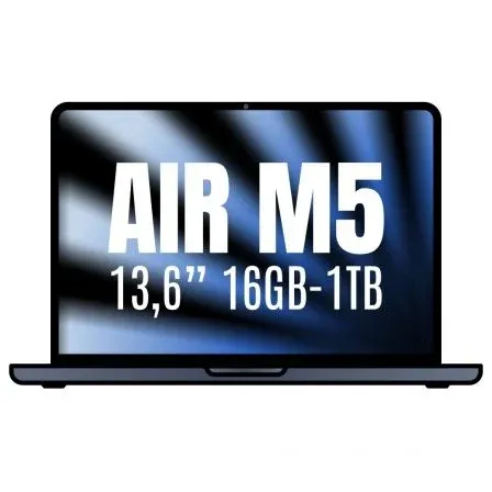 Apple Macbook Air 13,6"/ M5 10-Core CPU/ 16GB/ 1TB Disco Sólido SSD/ 10-Core GPU/ Medianoche