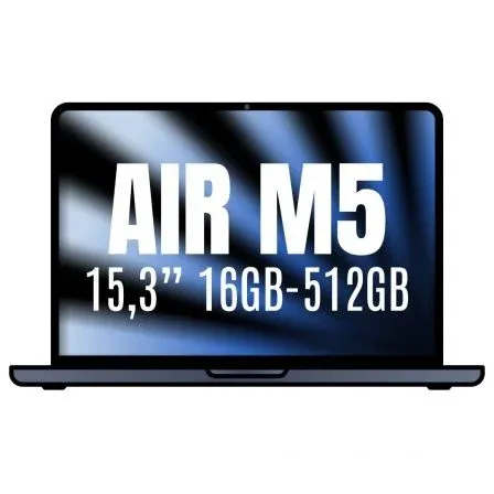 Apple Macbook Air 15,3"/ M5 10-Core CPU/ 16GB/ 512GB Disco Sólido SSD/ 10-Core GPU/ Medianoche