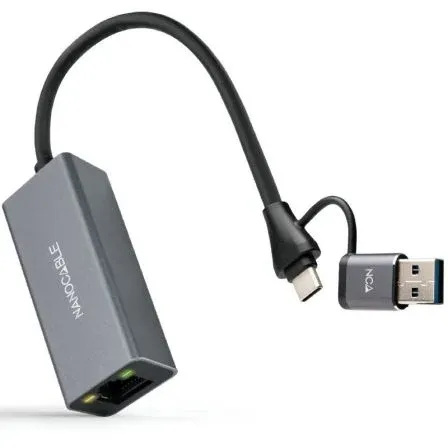 CONVERSOR USB-C A RJ45 CON Adaptador USB-A/M 100MBPS 15 CM GRIS NANOCABLE 10.03.0411