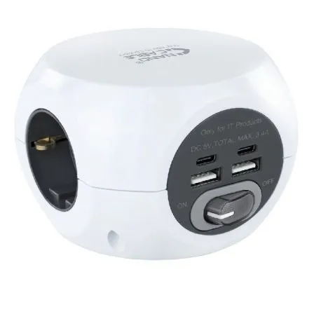Cargador USB Nanocable 2usb-c + 2usb-a + 3ENCHUFES 16A Blanco 10.37.0001