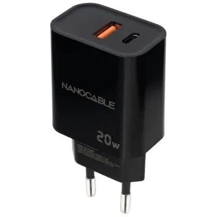 Cargador Usb-c/pd + Usb-a/qc 20W Negro Nanocable 10.10.2008