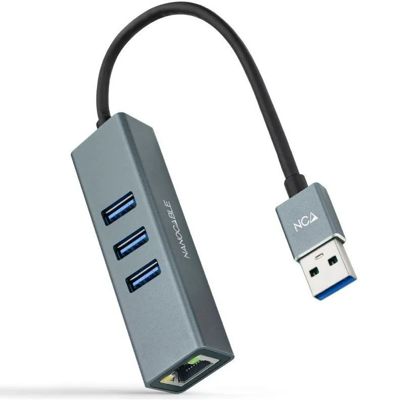 CONVERSOR USB 3.0 ETHERNET GB+3xUSB3.0 GRIS 15 CM NANOCABLE 10.03.0407 - foto 2