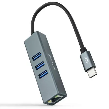 CONVERSOR USB-C ETHERNET GB +3xUSB3.0 GRIS 15 CM NANOCABLE 10.03.0408