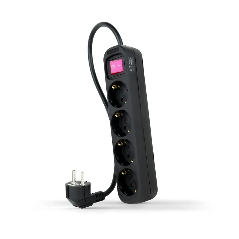 Regleta 4 Salidas Nanocable C/interruptor C/protec 1.4m Negro 10.37.0004-bk - foto 2