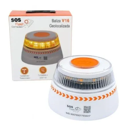 SOSFLASH Luz baliza de emergencia para coche SOS Flash V16 Connected IoT BAL/2/ Homologada/ Base Imantada/ Geolocalizable/ Funciona a Pilas - foto 2