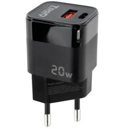 Cargador USB Tooq Pared Usb-c/pd + Usb-a/qc 20W Negrotqwc-qcpd20
