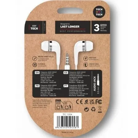 Auriculares Intrauditivos Tech One Tech soft earTECH TEC1004/ con Micrófono/ Jack 3.5/ Blancos - foto 2