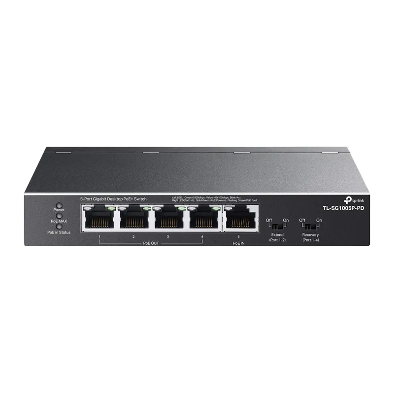 SWITCH TP-LINK 5P GIGABIT 1-Portátil PoE++ In and 4-Portátil PoE+ Out TL-SG1005P-PD