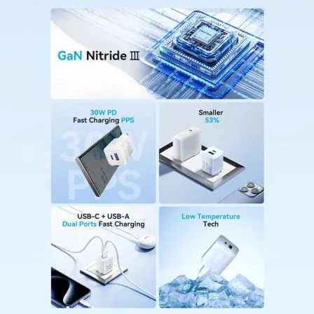 Cargador de Pared GaN Vention FEQB0-EU/ 1xUSB Tipo-C/ 1xUSB/ 30W - foto 3