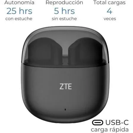Auriculares Bluetooth ZTE Buds 2 con estuche de carga/ Autonomía 5h/ Negros - foto 2