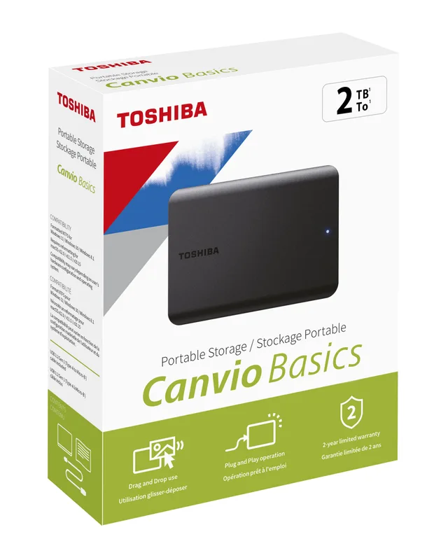 Disco Duro HDD TOSHIBA Externo 2.5" 2TB USB3.2 CANVIO BASIC NEGRO