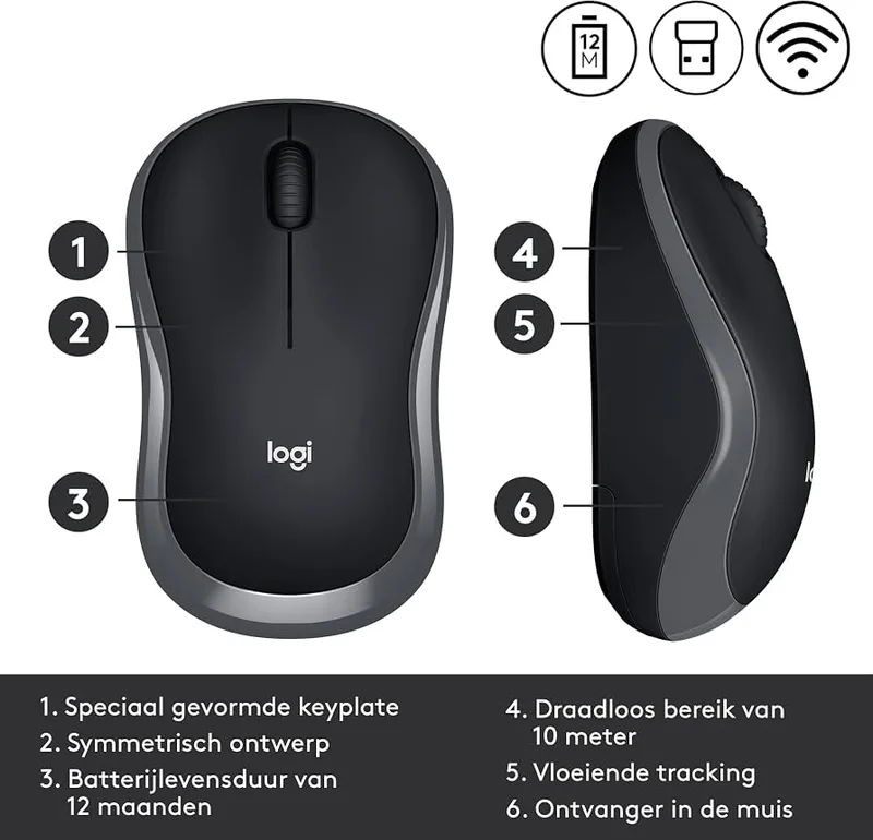 Raton Logitech M185 Optico 1000DPI Inalambrico 2 Botones Negro/gris - foto 2