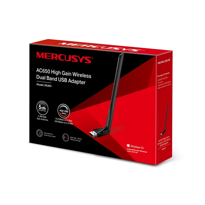Adaptador RED Mercusys Mu6h Usb2.0 Wifi-ac/433 Mbps 1ANTENA Dualband - foto 2