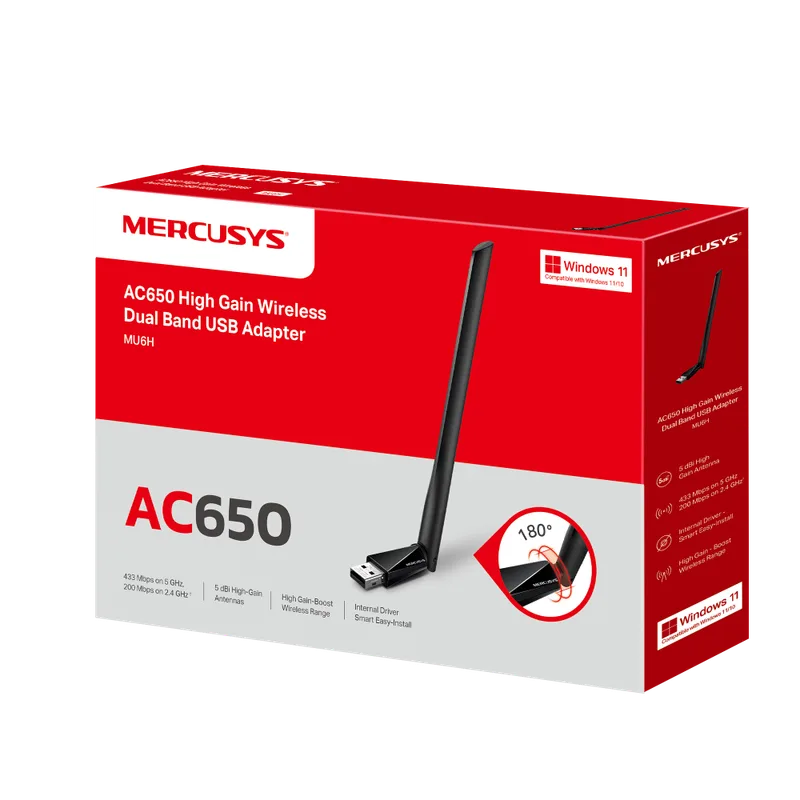 Adaptador RED Mercusys Mu6h Usb2.0 Wifi-ac/433 Mbps 1ANTENA Dualband - foto 3