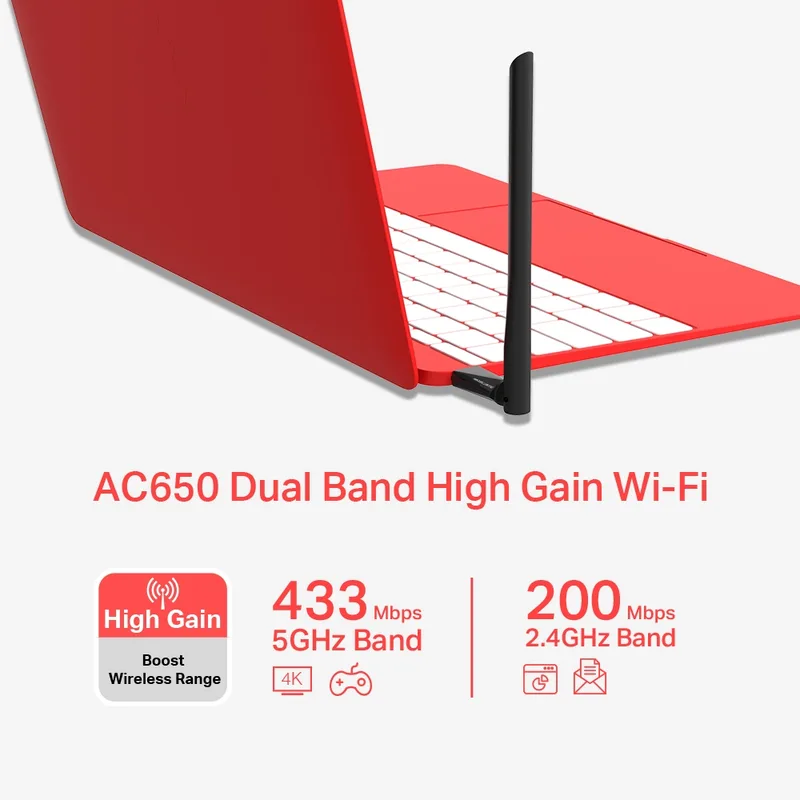 Adaptador RED Mercusys Mu6h Usb2.0 Wifi-ac/433 Mbps 1ANTENA Dualband - foto 4
