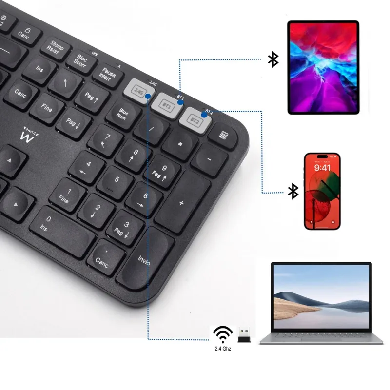 Teclado Ewent Slim Inalambrico Multiconexion BT Y WIFI - foto 2
