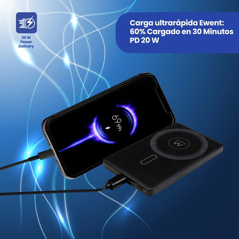 Powerbank Ewent 20W 5000MAH Ultraslim Magsafe 1usb-c/1usb-a - foto 2