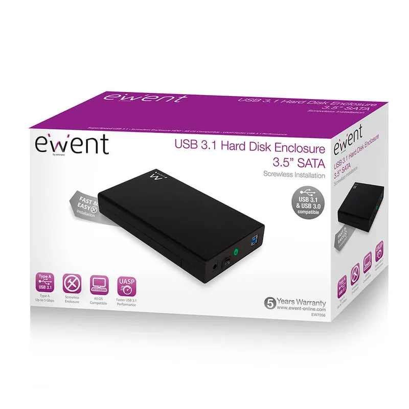 CAJA EXT. Disco Duro HDD EWENT EW7056 3,5 SATA USB3.1 NEGRA