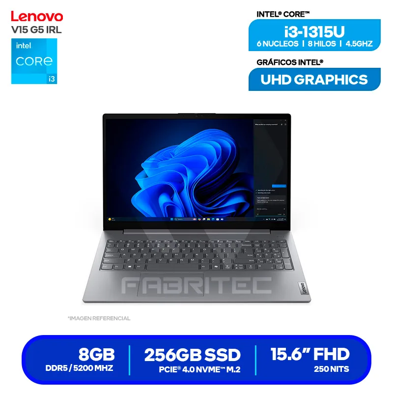 PORTATIL LENOVO V15 G5 IRL i3-1315U 15.6FHD 8GB S512GB WIFI.AX FREEDOS NEGRO - foto 2