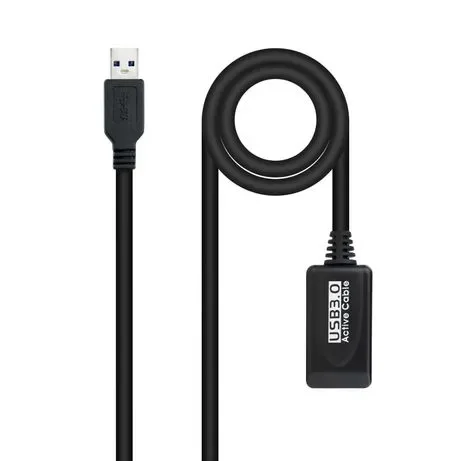 Nanocable Cable USB Nano Cable Usb3.2 A/m - Usb3.2 A/h 5.0m Negro Alargador C/amplificador