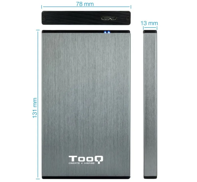 CAJA Disco Duro HDD TOOQ TQE-2527G 2.5'' SATA USB3.0/3.1 9,5MM GEN1 GRIS