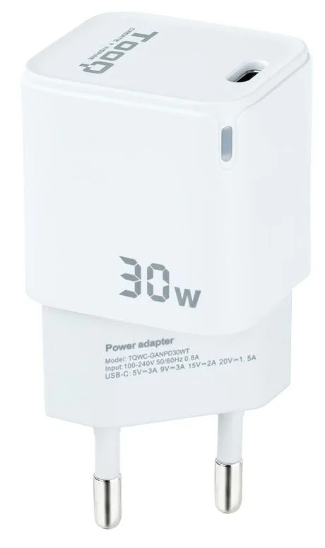 Cargador USB Pared Tooq Tqwc-ganqcpd30wt GAN Usb-c/pd + Usb-a/qc 30W Blanco - foto 4